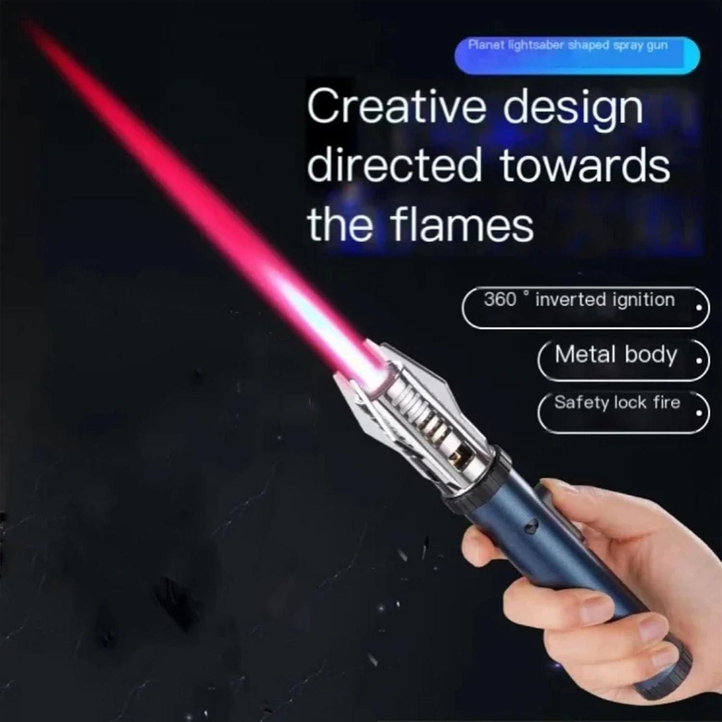 Lightsaber Metal Torch Lighter – Refillable 360° Flame Gun with Safety Lock
