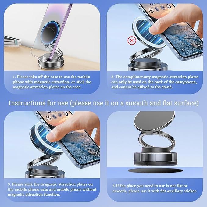 Magnetic Car Phone Holder | 360° Rotating Foldable Mount with Vacuum Suction