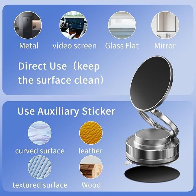 Magnetic Car Phone Holder | 360° Rotating Foldable Mount with Vacuum Suction