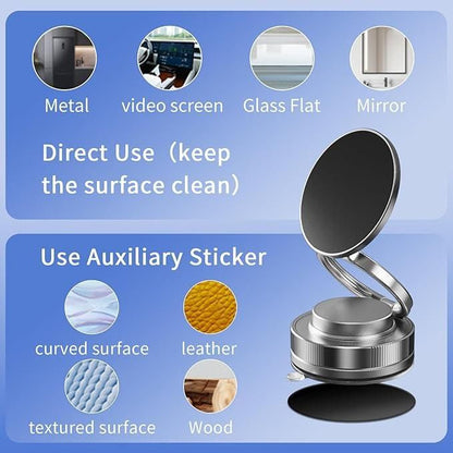 Magnetic Car Phone Holder | 360° Rotating Foldable Mount with Vacuum Suction