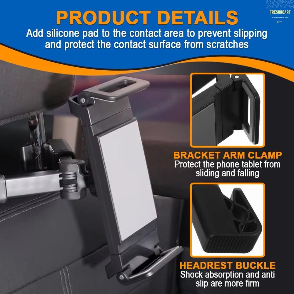 360° Rotating Car Headrest Mount Holder for Tablets & Mobile Phones (4.7"–12.9") – Anti-Slip & Shockproof Clamp