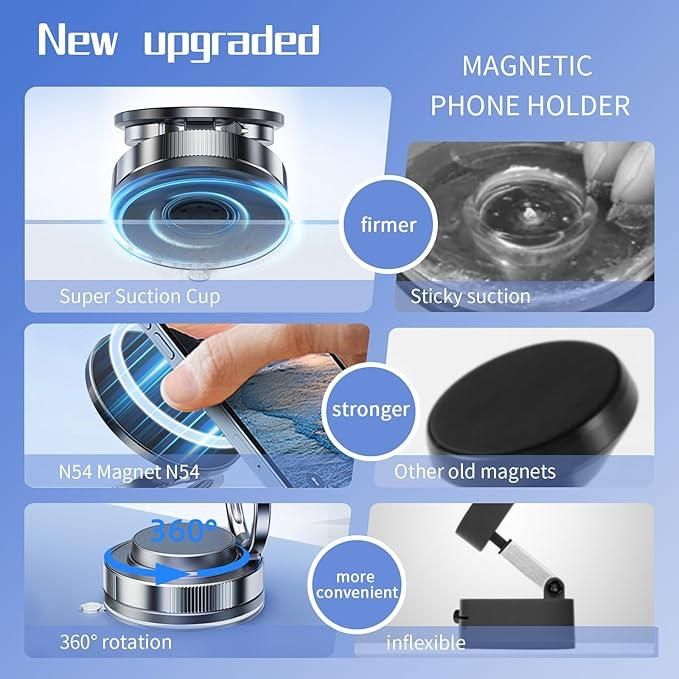 Magnetic Car Phone Holder | 360° Rotating Foldable Mount with Vacuum Suction