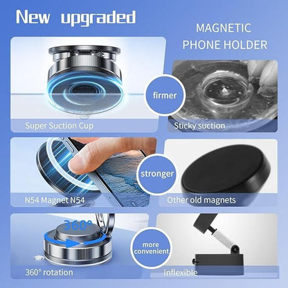 Magnetic Car Phone Holder | 360° Rotating Foldable Mount with Vacuum Suction