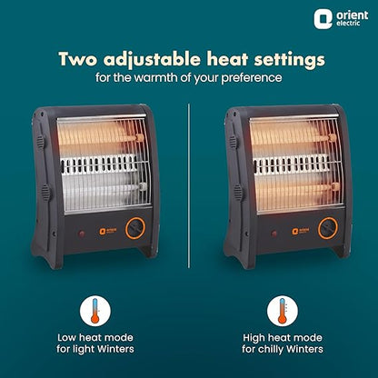 Orient Electric Quartz Room Heater | 800 W Low Power Consumption | Tip-over Protection | 2 Heating Rods for Quick Heating | Cool Touch Body | 1 Year Warranty, Black