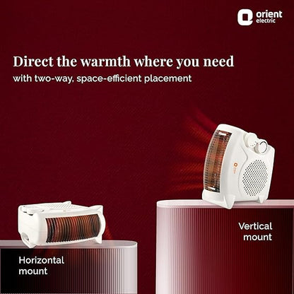 Orient Electric Areva Portable Room Heater | 2000W | Two Heating Modes | Advanced Overheat Protection | Horizontal & Vertical Mount | 1-year replacement warranty by Orient | White