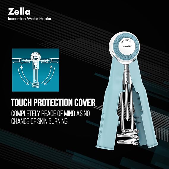 Havells Plastic Zella 1500 watts Immersion Heater|Automatic Cut-Off,Temp. Setting,Isi Mark 3 Pin Molded Plug|Protection Cover,Nickel Plating,Smart Switch For Safe Operation,Warranty: 2 Year|(Blue)