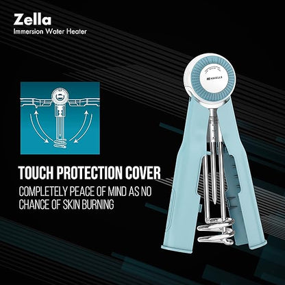 Havells Plastic Zella 1500 watts Immersion Heater|Automatic Cut-Off,Temp. Setting,Isi Mark 3 Pin Molded Plug|Protection Cover,Nickel Plating,Smart Switch For Safe Operation,Warranty: 2 Year|(Blue)