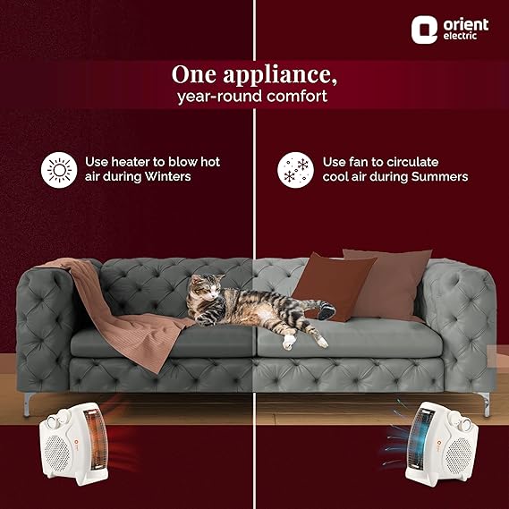 Orient Electric Areva Portable Room Heater | 2000W | Two Heating Modes | Advanced Overheat Protection | Horizontal & Vertical Mount | 1-year replacement warranty by Orient | White