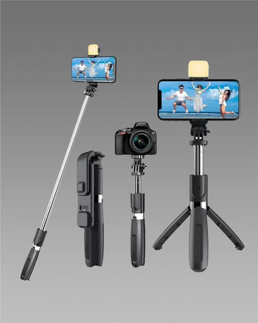 3-in-1 Bluetooth Selfie Stick Tripod with Extendable Pole, Tripod Stand & LED Flash for Mobile &Camera